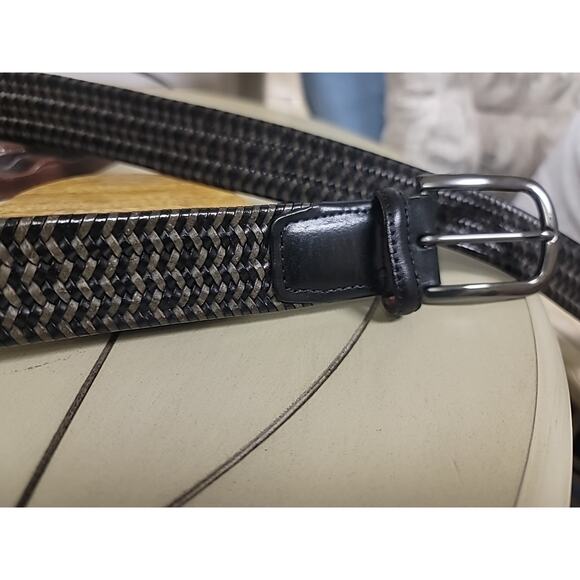 Torino Men's Italian Woven Stretch Leather Belt - Two Tone Black Gray Size 34-36 - Picture 3 of 8